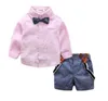 Baby barn kläder pojkar gentleman passar bowtie shirts overall byxor barnkläder sätter mode boutique t shirt shorts byxor outfit byp5089