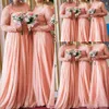 Size Red Plus Watermelon Bridesmaid Dresses Lace Chiffon Scoop Neck Long Sleeves Custom Made Maid of Honor Gown Beach Wedding Guest Wear