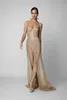 Sexy Berta Gold Pailletten Ballkleider Schatz Oberschenkel Schlitz Abendkleider Dubai Arabisch Rückenfreies Party Runway Kleid Custom8760889