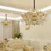 Crystal chandelier living room lamp modern minimalist atmosphere home dining room bedroom lamp luxury villa hall lamp cognac color chandelie