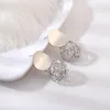 Wholesale-l Punk Style Geometric Pearl Ball Stud Earrings For Women Girl Metal Woven Hanging Dangle Earring Modern Jewelry Gift