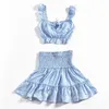 Casual Dresses IClosam Sexy Blue Ruffle Short Dress Women Two Piece Set Summer Floral Print Beach Polka Dot Mini Vestidos242Y