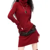 Frauen Lange Flare Hülse Kaschmir Wolle Rollkragen Vintage Pullover Kleid Frauen Winter Schwarz Weiß Rot Chinesische Warme Casual DressMX190927