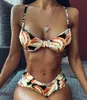 Top Bikinis Set Sexy One Stuk Bandage Vis Schaal Afdrukken Trekkoord Leopard Riem Ruche Hoge Taille Yakuda Gold Leaf Print Eén schouderring