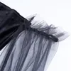 Girls Gothic Dark Style Lolita Pleated Dress Transparent Mesh Sleeve Patchwork Ruched Bodycon Women High Waist Club Outfits