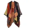 Dziewczyny Vintage Travel Wrap Knit Cashmere Cape Scarf Plaid Poncho Moda Szaliki Zimowe Cardigan Koc Cloak Płaszcz AYP6126