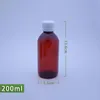 100 Stück 200 ml bernsteinfarbene auslaufsichere PET-Flaschen, leere Behälter, flüssige Kunststoffflaschen – weiße Farbe mit Schraubverschluss und Sicherheitsverschluss