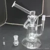 Heet 8.7 Inch Glas Recycler Bong Geweldige Vortex Recycler Geconcentreerde Oliereilingen Glasolie DABBERS Glasbongen met band PERC 14.5mm gewricht