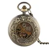 Bronze Vintage Unisex Hand Winding Mechanical Pocket Watch Hollow 3D Eagle Roman Numeral Retro Watches for Men Women Pendant Chain