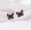 Bunte Strass Intarsien Schmetterling Ohrstecker Gold Farbe Metall Schmetterling Piercing Ohrringe Elegante Frauen Party Schmuck