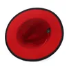 Chapeaux Fedora en feutre de laine unisexe à large bord, rouge et noir, Patchwork Jazz, chapeau formel, ceinture Decro Panama, casquette Trilby pour hommes et femmes3766817
