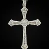 Vecalon Luxury Long Big Cross Pendant 925 Sterling Silver 5A CZ Stone Cross Pendant Halsband för kvinnor Män Party Bröllop Smycken