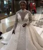 Abiti da sposa di lusso con collo alto 2020 maniche lunghe perline di cristallo abiti da sposa taglie forti abito da sposa africano