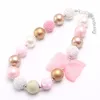 Fashion Pink Bowknot Girls Beads Necklace Child Kids Chunky Beaded Necklace Cute Design Jewelry For Gift