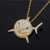 Colgante de tiburón 6ix9ine lleno de circón, collar de rap con personalidad, joyería de Hip hop para hombres, regalo, dijes con cuentas, collares 254S