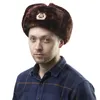 Męski armia wojskowy kapelusz rosyjska ushanka sowiecka odznaka bombowca czapki zima czapka na earflap termiczny faux fur