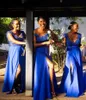 Plus Size Royal Blue Front Split Bridesmaid Dresses Lace Appliques African Maid of Honor Gown Black Girls Floor Length Wedding Guest Dress