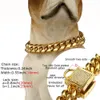 Top quality 14mm 10 ~ 24inch Gold Tone Curb Cuban Pet Link Acciaio inossidabile CZ Chiusura Collare a catena per cani Collane per animali domestici all'ingrosso