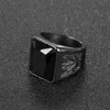 Trendy Men Square Black Red Stone Ring Titanium Steel Retro Signet Ring Rock Punk Male Jewelry Accessories Boyfriend Gift