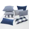 18 "* 18" Classic Retro Checkers Plaids Kasta kuddekåpa Bomull Polyester Soft Soild Pillow Case Mörkblå Kuddeväde för soffa sovrum