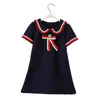 Fashion Brand New Girl Short Sleeve Dress 100% Cotton Luxury Children Collar Dress for Summer Kid Hot Selling Knitting Skirt