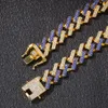 15mm 3 kleuren gepersonaliseerd goud zilver hiphop bling diamant Cubaanse ketting armband voor mannen blauw zwart wit Bijoux heren kettingen sieraden