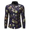 Men's Fancy Flowered Gold Print Dress Shirt Men 2020 Brand New Luxury Design Slim Fit Men Tuxedo Shirts for Club Party Disco1303Y