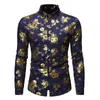 Fantasia masculina florida ouro impressão vestido camisa masculina 2020 novo design de luxo fino ajuste camisas smoking para clube festa disco1290x