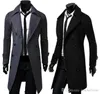 남성 슬림 트렌치 롱 코트 재킷 겨울 슬리브 이중 가슴 오버코트 수컷 단색 바람 방전 겉옷 의류
