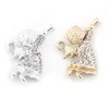 20PCS/lot 23x17mm (Gold,Silver Color) Rhinestones Angel Pendant Charms Fit For Glass Magnetic Memory Floating Locket