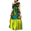 Africano Roupas Imprimir Babados Vestidos Bazin Riche Longo Partido Vestidos de Noite Mulheres Africano Peter Pan Vestidos para As Mulheres WY4008