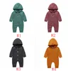 Baby Hooded Rompers Kids Solid Botton Jumpsuits Long Sleeve Bodysuits Casual Onesies Fashion Overalls Pants Boutique Climb Clothes AYP472