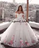 Luxury Ball Gown Wedding Dresses 2023 Sweetheart Off Shoulder Pink Flower Bridal Gown Backless Sweep Train Bride Dress Plus Size