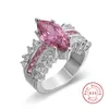 Big Hot Koop 3 stijl Luxe Marquise Cut 4 Karaat roze steen Trouwring voor Vrouwen Mannen Hebben S925 Logo Real 925 Zilveren Ringen