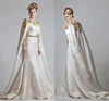 Fantasia elegante zuhair murad vestidos de noite 3d apliques de cetim sereia vestido de baile com capuz varrer trem saudita árabe formal vestidos de festa