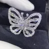 Hurtownia-oszałamiająca luksusowa biżuteria Shinning 925 Sterling Silver Pave White Sapphire CZ Diamentowe Prązywanie Pierścionki Wedding Butterfly Band Ring