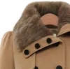 Ny Slim Long Woolen Coat Fur Collar Double-Breasted Belt Woolen Coat Windbreaker European American Women's Wool Blandnar Gfits