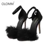 Moda 11 cm Tacchi Designer Scarpe estive Donna Stiletto Sandali Open Toe Fluff Cinghietti Sottili Tacchi alti Sandali con lacci in pelliccia