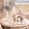 Julekorationer DIY TRÄ TOY FUNSIKT PARTY DESKTOP DECORATION Tredimensionell pussel Snowman House Kids Toy1