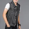 2020 Retro Casual Washed Embroidery Indians Vest Waistcoat Men Vintage Denim Vests Men's Sleeveless Cowboy Jackets Large Size