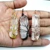 JLN Natural Crystal Life Tree Pendant Gemstone Wire Wrapped Quartz Hexagon Prism Amulet Charm With Brass Chain Necklace