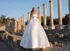 2020 A Line Wedding Dress Sleeveless Strapless Crystal Bow Satin Backless Wedding Dresses Sweep Train Boho Bridal Gowns