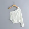 Fashion Women White One Shoulder Shirts for Ladies Spring-Summer Cotton-Linen Blouse Chic Girls Casual Street-wear Tops femme