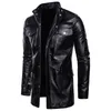 Men Autumn Winter Black PU Leather Jacket Stand Collar Long Sleeve Zippers Pocket Warm Casual Windproof Coat Big Size 5XL 6Q2477