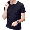 色固体の夏のトップTシャツシングルボタンデザインhommes半袖ソフトティー