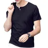 Color Solid Mens Summer Tops Tshirts Single Button Design Hommes Short Sleeve Soft Tees