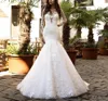 Splendido abito a sirena in pizzo con maniche lunghe trasparenti Abiti da sposa da ricevimento Abiti da sposa taglie forti es