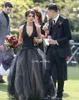 2019 Black Lace Appliques A Line Wedding Dress Plunging Neckline Tulle Backless Long Bridal Gown Plus Size Custom Made