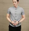 2019 Yaz Yeni Erkekler Gömlek Moda Çin Tarzı Keten Slim Fit Rahat Kısa Kollu Gömlek Camisa Sosyal İş Elbiseleri Gömlek