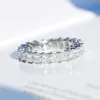 Classic Fine Smycken 925 Sterling Silver Full Princess Cut White Topaz CZ Diamond Gemstones Eternity Square Party Women Wedding Band Ring